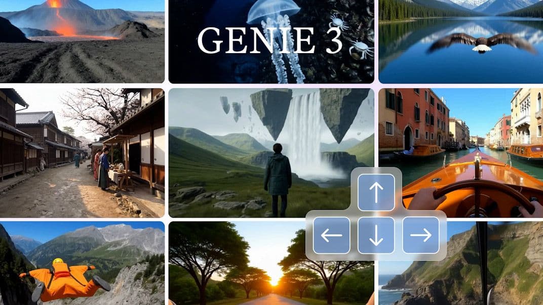 Titelbild von der Genie 3 Vorstellung mit mehreren Interaktiven Welten als Preview Bilder